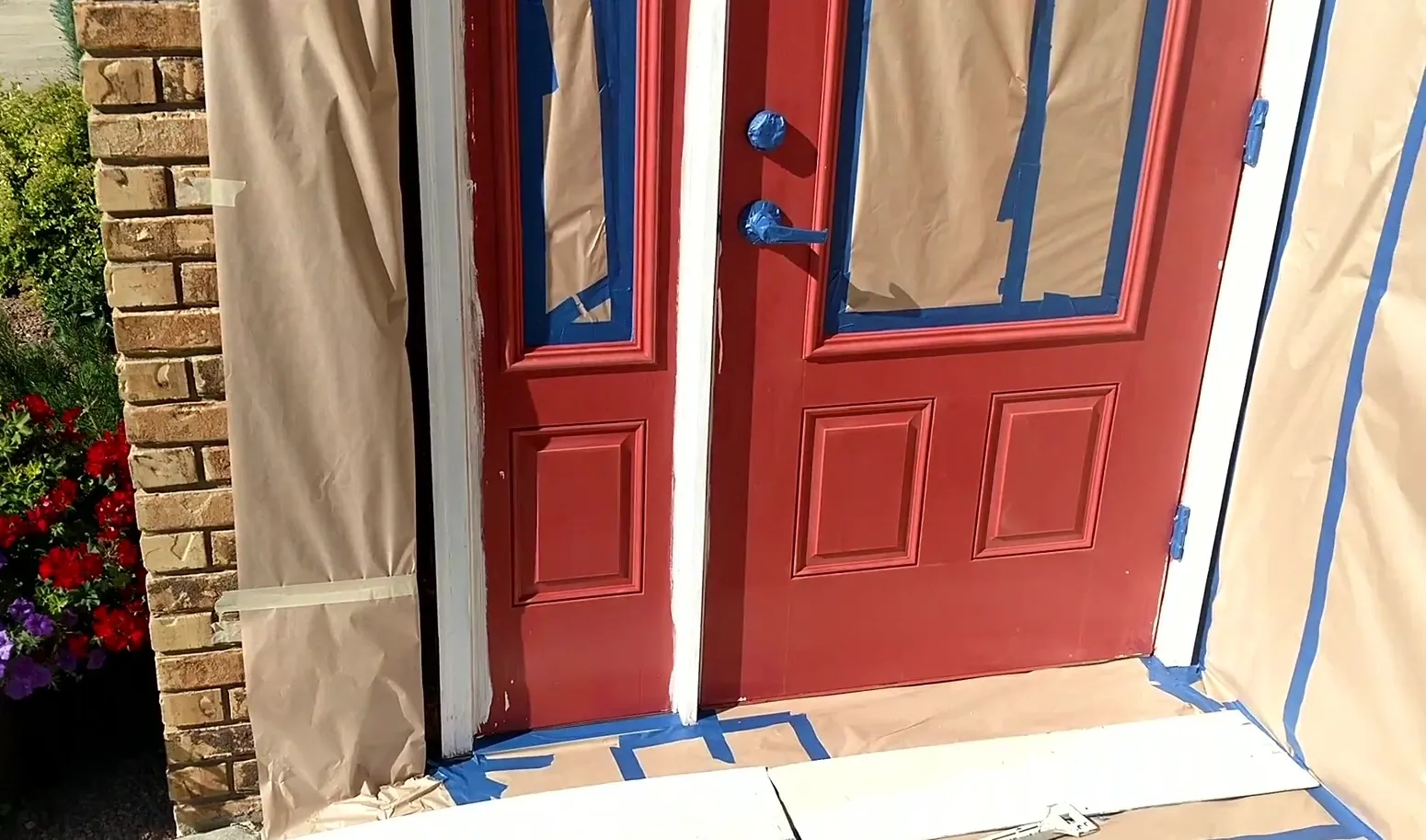 Front door fully masked before painting